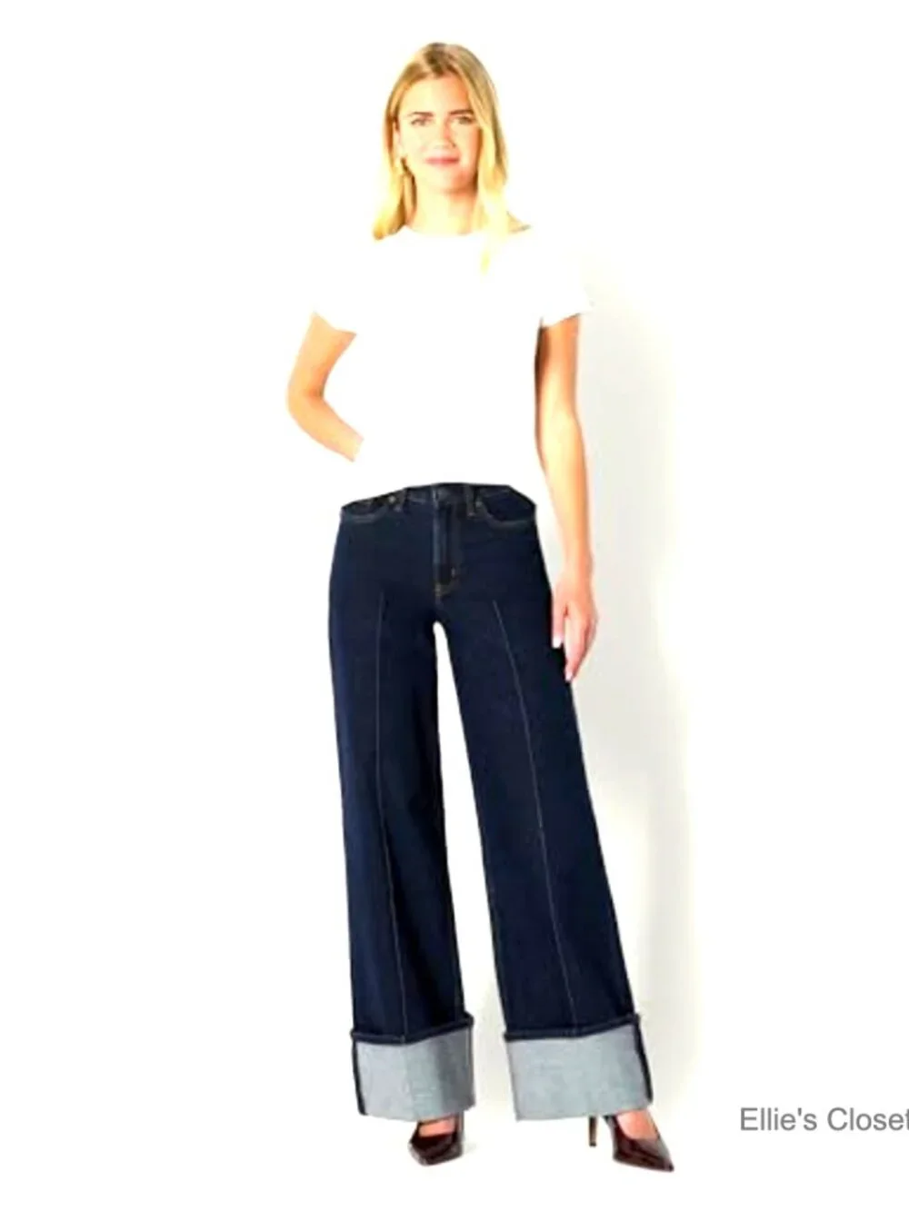High-Rise Wide Leg Cuffed Jean, Low Stretch Denim, 79% Cotton - Picture 6 of 7
